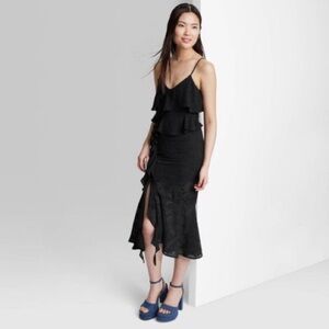 NWOT Wild Fable Black Ruffled Midi Dress